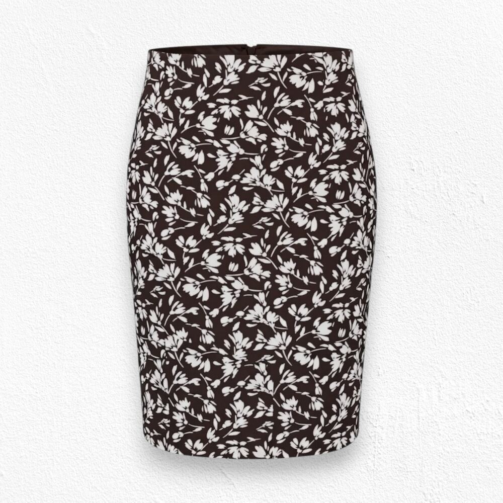 Y2K Lauren Ralph Lauren Brown White Floral Knee Length Straight Skirt Size 6P